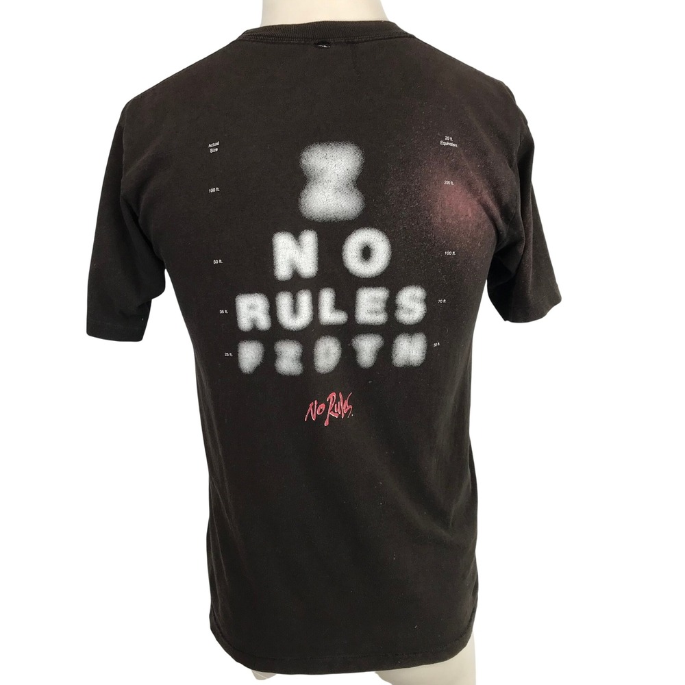 Vintage No Rules Eye Chart Graphic T-Shirt Mens Brown Single Stitch 90s Skater
